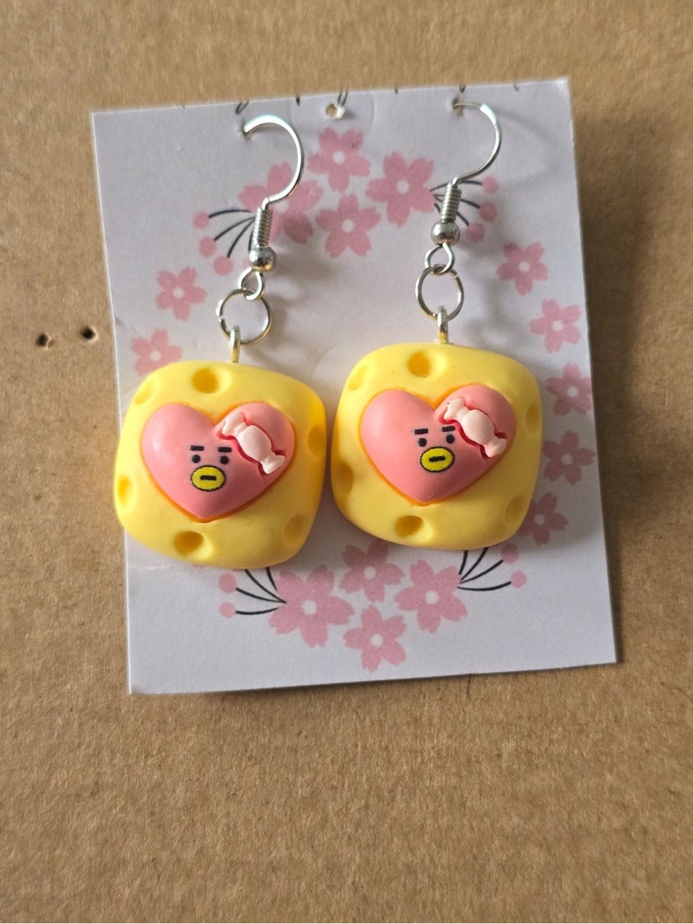 Cute Yellow Heart Charm Dangle Earrings for Kids